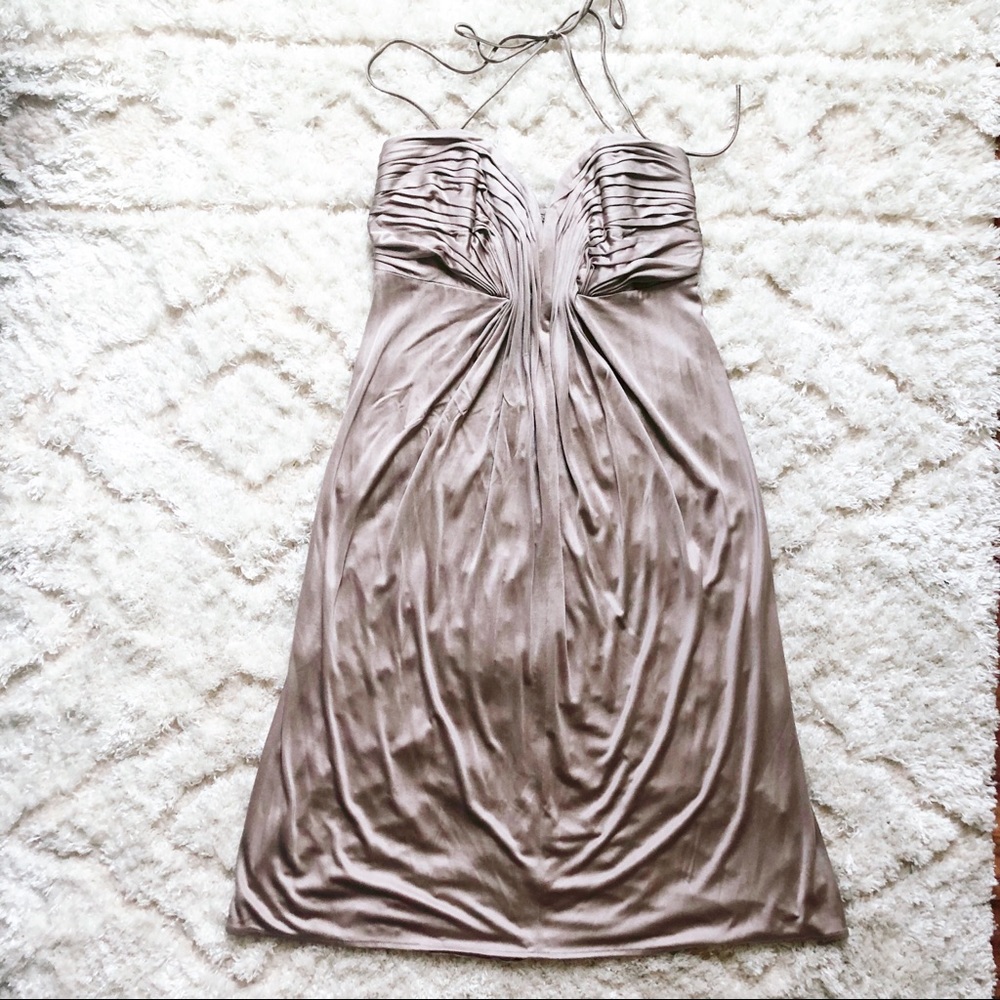 Foley Corinna Champagne Shirred Corset Dress